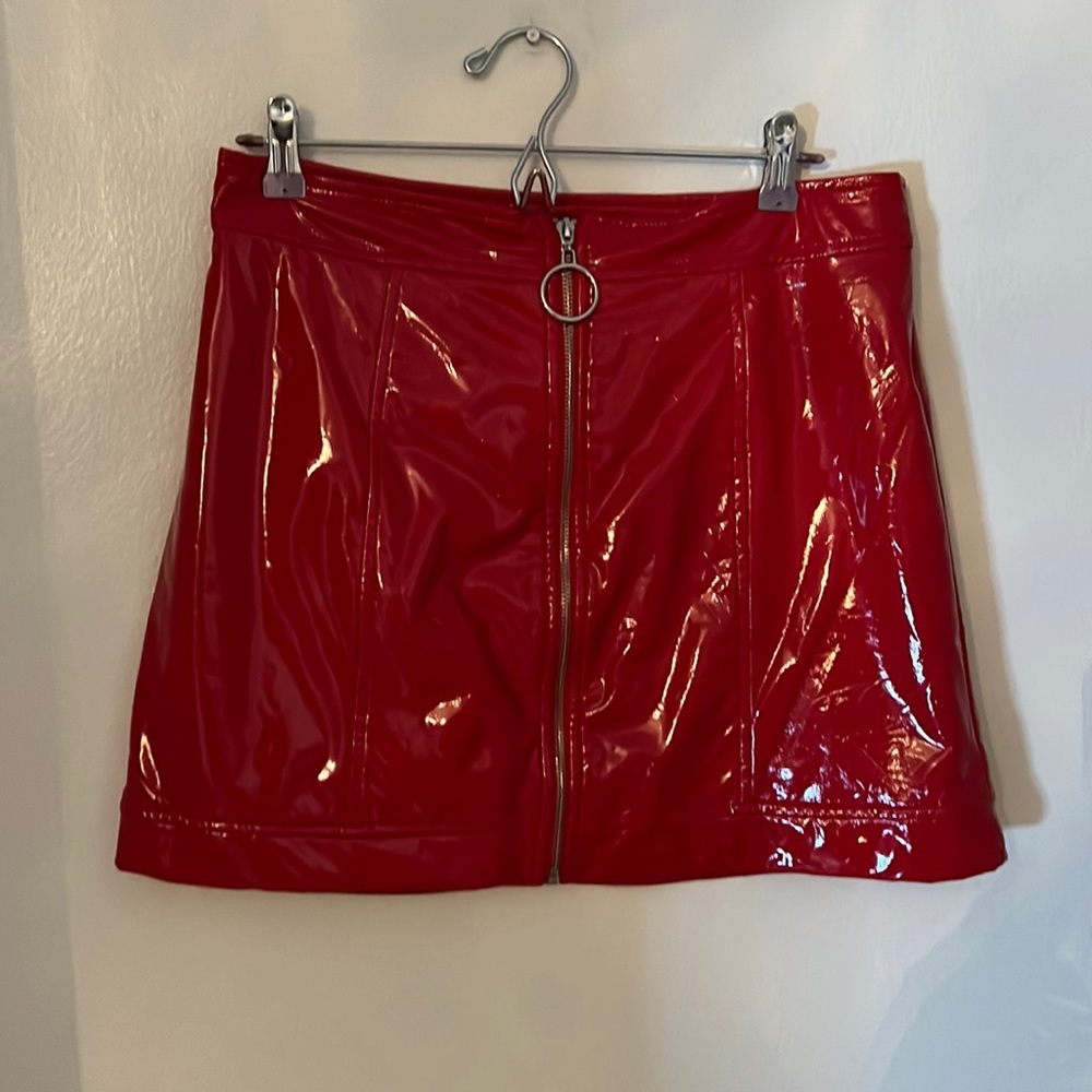 Red latex skirt